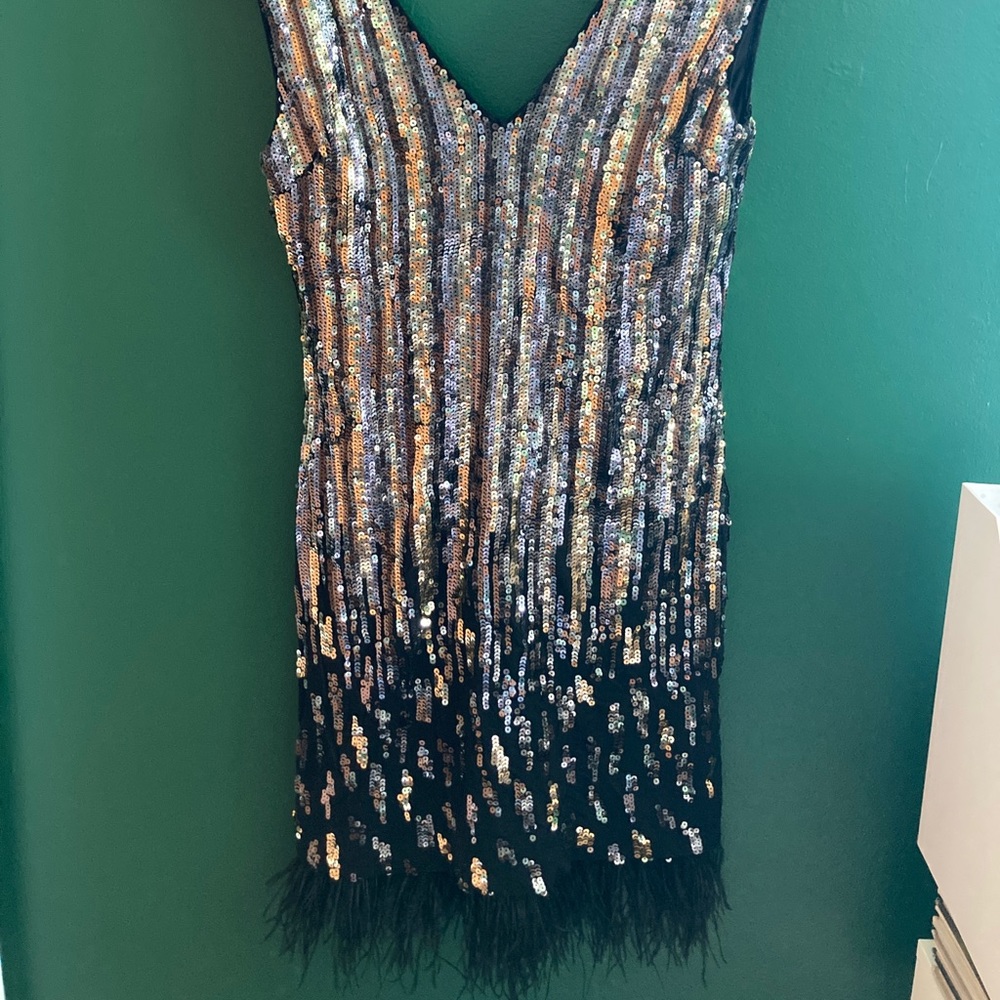 Sequined feathered bottom Bebe dress